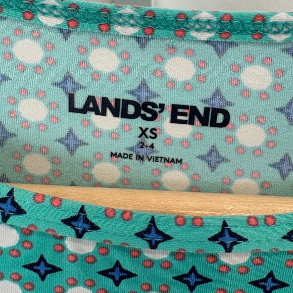 LANDS' END  2 4 XS Geometric Swim Top Rash Guard Long Sleeve Crew Green Multi - Picture 3 of 8